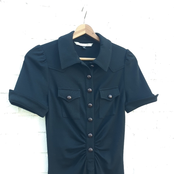 Diane Von Furstenberg Wool Shirt Dress Black - Picture 3 of 10